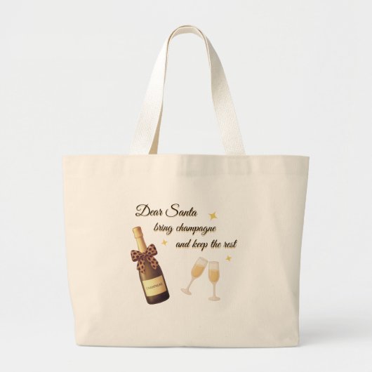 Dear Santa Champagne Design Grote Tote Bag (Voorkant)