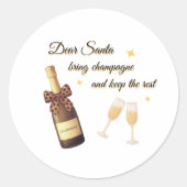 Dear Santa Champagne Design Ronde Sticker (Voorkant)