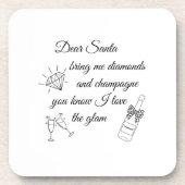 Dear Santa Champagne & Diamonds Line Art Design Bier Onderzetter (Voorkant)