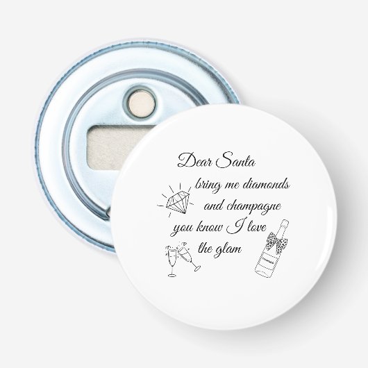 Dear Santa Champagne & Diamonds Line Art Design Button Flesopener (Voorkant)