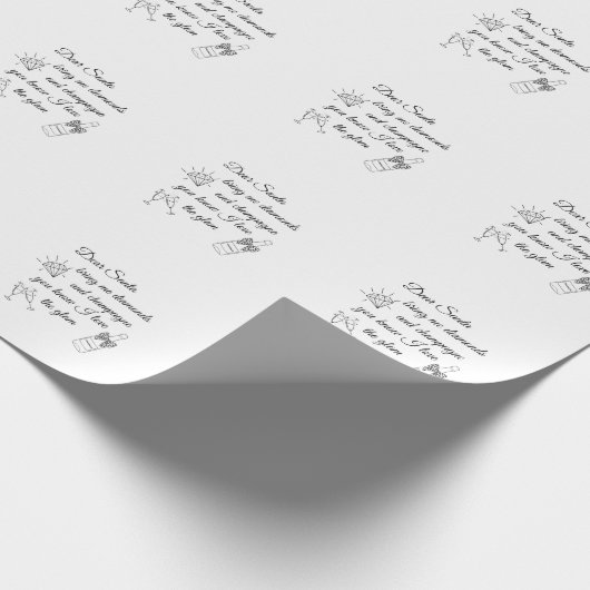 Dear Santa Champagne & Diamonds Line Art Design Cadeaupapier (Hoek)