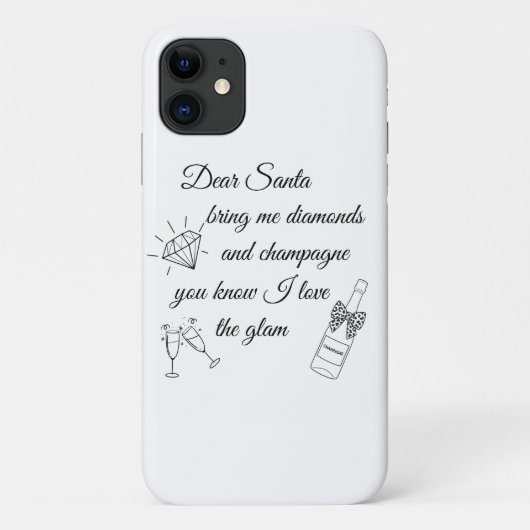 Dear Santa Champagne & Diamonds Line Art Design Case-Mate iPhone Case (Achterkant)
