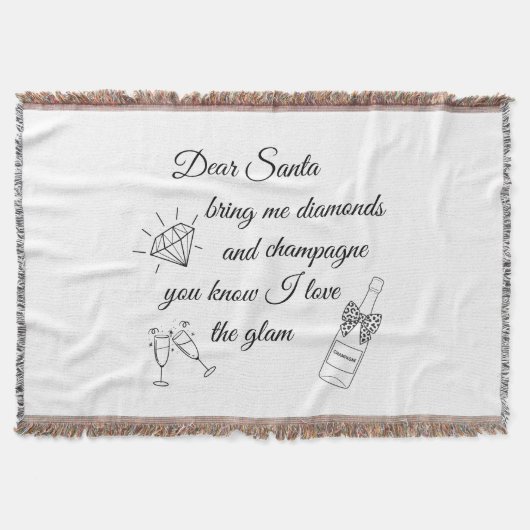 Dear Santa Champagne & Diamonds Line Art Design Deken (Voorkant)
