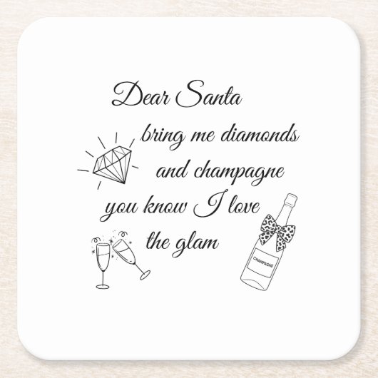 Dear Santa Champagne & Diamonds Line Art Design Kartonnen Onderzetters (Voorkant)