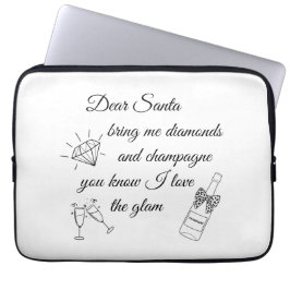 Dear Santa Champagne & Diamonds Line Art Design Laptop Sleeve