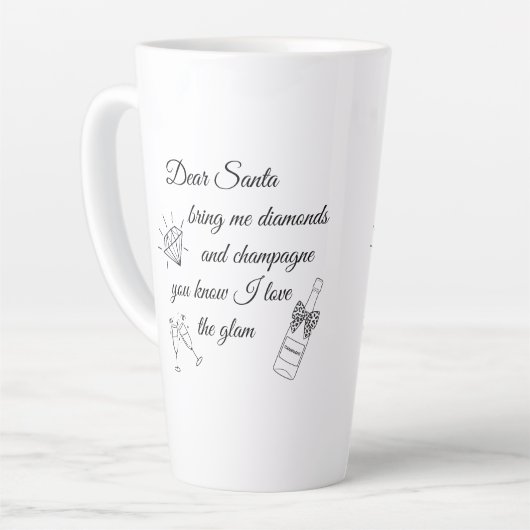 Dear Santa Champagne & Diamonds Line Art Design Latte Mok (Linkerhoek)