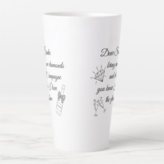 Dear Santa Champagne & Diamonds Line Art Design Latte Mok (Voorkant)