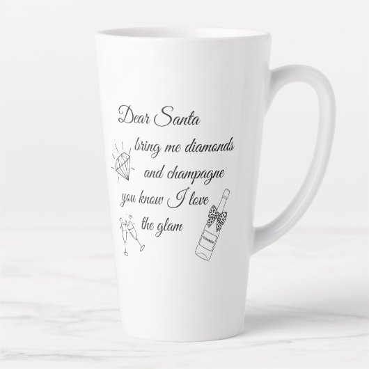Dear Santa Champagne & Diamonds Line Art Design Latte Mok (Rechts)
