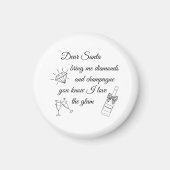Dear Santa Champagne & Diamonds Line Art Design Magneet (Voorkant)