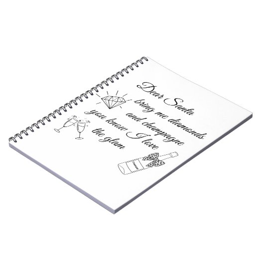 Dear Santa Champagne & Diamonds Line Art Design Notitieboek (Linkerzijde)