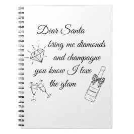 Dear Santa Champagne & Diamonds Line Art Design Notitieboek
