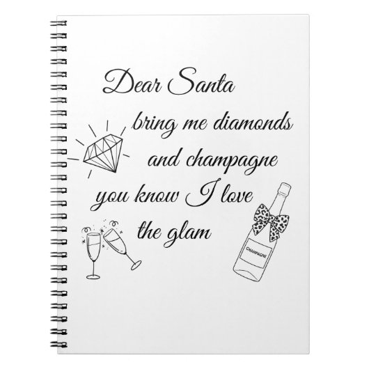 Dear Santa Champagne & Diamonds Line Art Design Notitieboek (Voorkant)