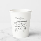 Dear Santa Champagne & Diamonds Line Art Design Papieren Bekers (Achterkant)