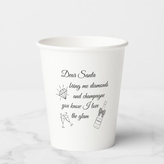Dear Santa Champagne & Diamonds Line Art Design Papieren Bekers (Achterkant)