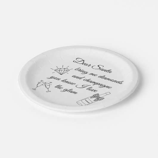 Dear Santa Champagne & Diamonds Line Art Design Papieren Bordje (Gekanteld)