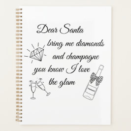 Dear Santa Champagne & Diamonds Line Art Design Planner