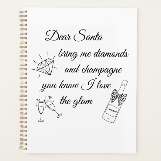 Dear Santa Champagne & Diamonds Line Art Design Planner (Voorkant)