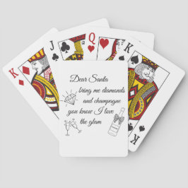 Dear Santa Champagne & Diamonds Line Art Design Pokerkaarten