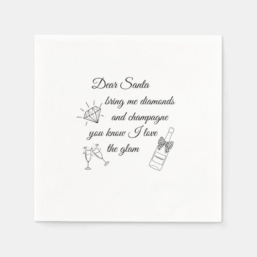 Dear Santa Champagne & Diamonds Line Art Design Servet (Voorkant)