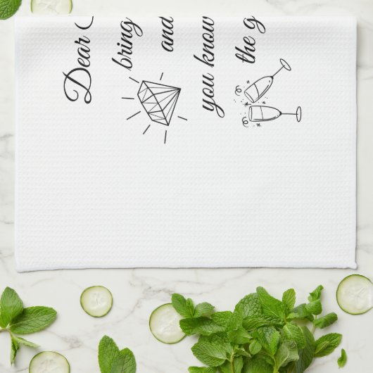 Dear Santa Champagne & Diamonds Line Art Design Theedoek (Gevouwen)
