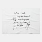 Dear Santa Champagne & Diamonds Line Art Design Theedoek (Horizontaal)