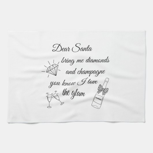 Dear Santa Champagne & Diamonds Line Art Design Theedoek (Horizontaal)