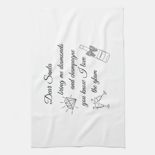 Dear Santa Champagne & Diamonds Line Art Design Theedoek (Verticaal)