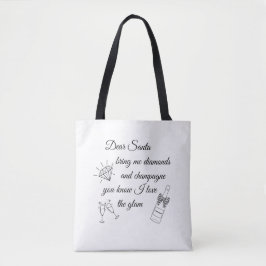 Dear Santa Champagne & Diamonds Line Art Design Tote Bag