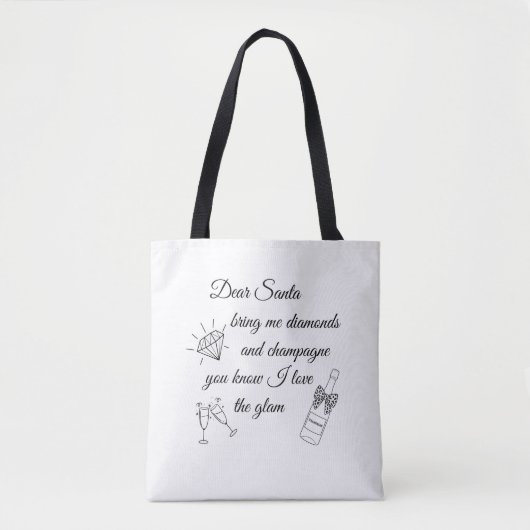 Dear Santa Champagne & Diamonds Line Art Design Tote Bag (Voorkant)