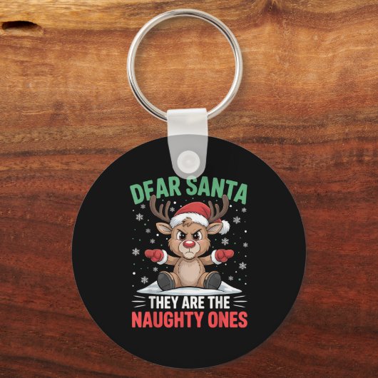 Dear Santa Funny Naughty Ones Reindeer Christmas H Sleutelhanger (Voorkant)