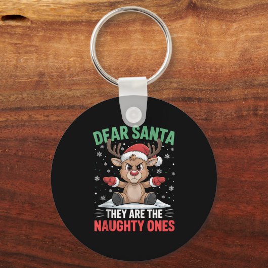 Dear Santa Funny Naughty Ones Reindeer Christmas H Sleutelhanger (Voorkant)