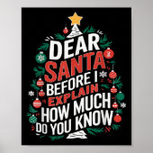 Dear Santa I Can Explain Funny Christmas Pjs Tree Poster (Voorkant)