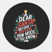 Dear Santa I Can Explain Funny Christmas Pjs Tree Ronde Sticker (Voorkant)