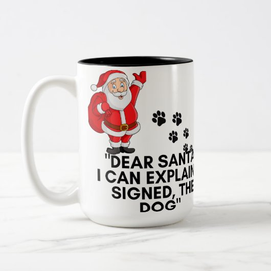 Dear Santa I Can Explain Funny Dog Christmas Mug Tweekleurige Koffiemok (Links)
