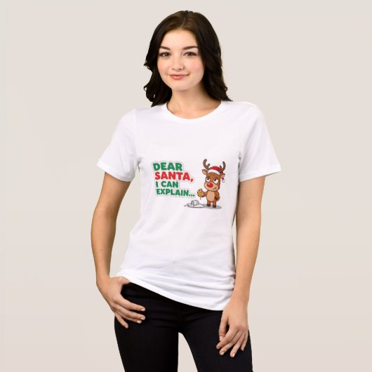 Dear Santa I Can Explain Funny Reindeer Christmas Tri-Blend Shirt (Voorkant volledig)