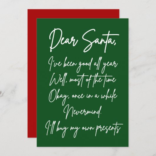 Dear Santa I'll buy my own stuff Funny Christmas Kaart (Voorkant / Achterkant)