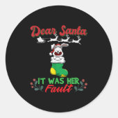 Dear Santa It Was Her Fault Siblings Matching Xmas Ronde Sticker (Voorkant)