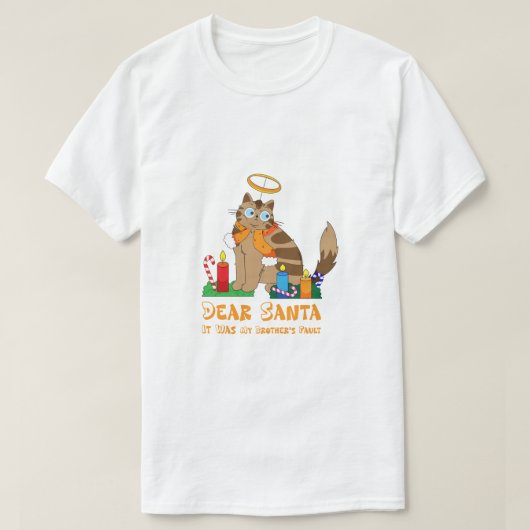 "Dear Santa It Was My Brother's Fault" Funny Cat T-shirt (Design voorkant)