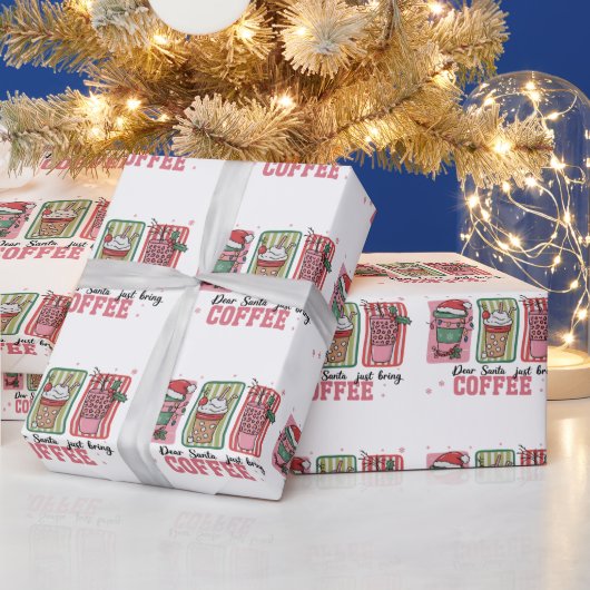 Dear Santa Just Bring Coffee Christmas Preppy Xmas Cadeaupapier (Feestdagen)