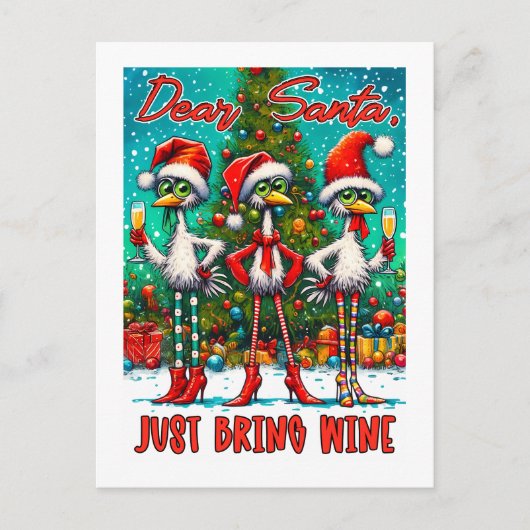 Dear Santa Just Bring Wine  Briefkaart (Voorkant)