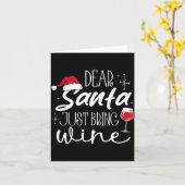 Dear Santa Just Bring Wine Christmas Drinking Fami Kaart (Gele Bloem)