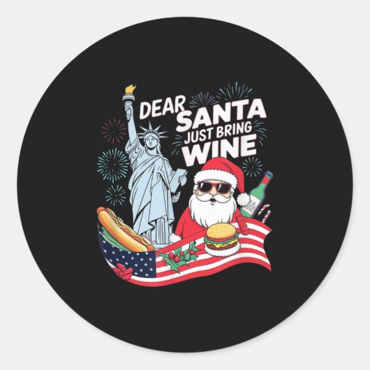 Dear Santa Just Bring Wine For Christmas  Ronde Sticker (Voorkant)