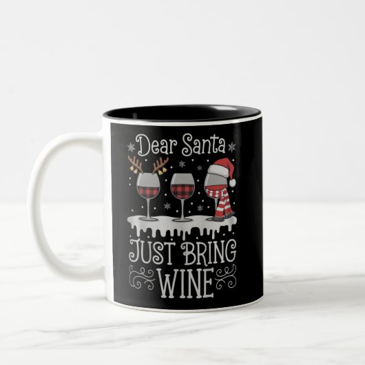 Dear Santa Just Bring Wine Xmas Drinking Party Tweekleurige Koffiemok (Links)