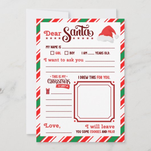 “Dear Santa” Letter Kaart (Voorkant)