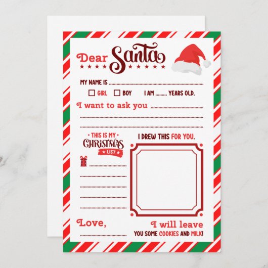 “Dear Santa” Letter  Kaart (Voorkant / Achterkant)