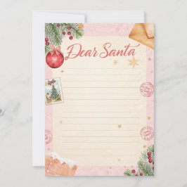 Dear Santa Letter Template | Pastel Pink & Gold Kaart