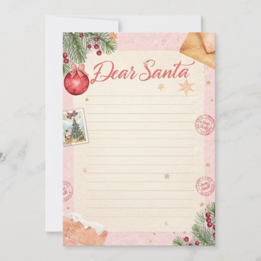 Dear Santa Letter Template | Pastel Pink & Gold Kaart (Voorkant)