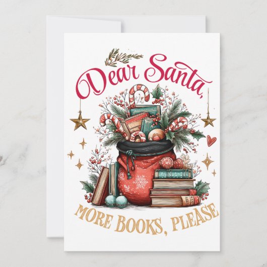Dear Santa, More Books Please Feestdagenkaart (Voorkant)