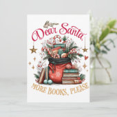 Dear Santa, More Books Please Feestdagenkaart (Staand voorkant)
