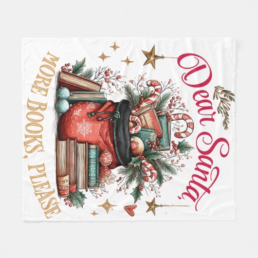 Dear Santa, More Books Please Fleece Deken (Voorkant (Horizontaal))